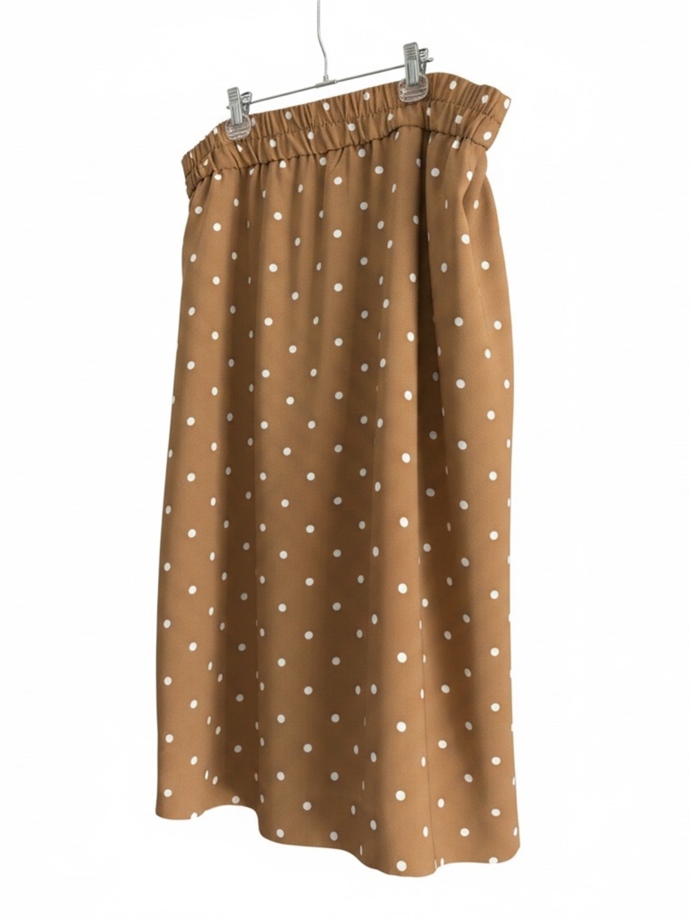 J. Crew Camel Midi Skirt with White Polka Dots